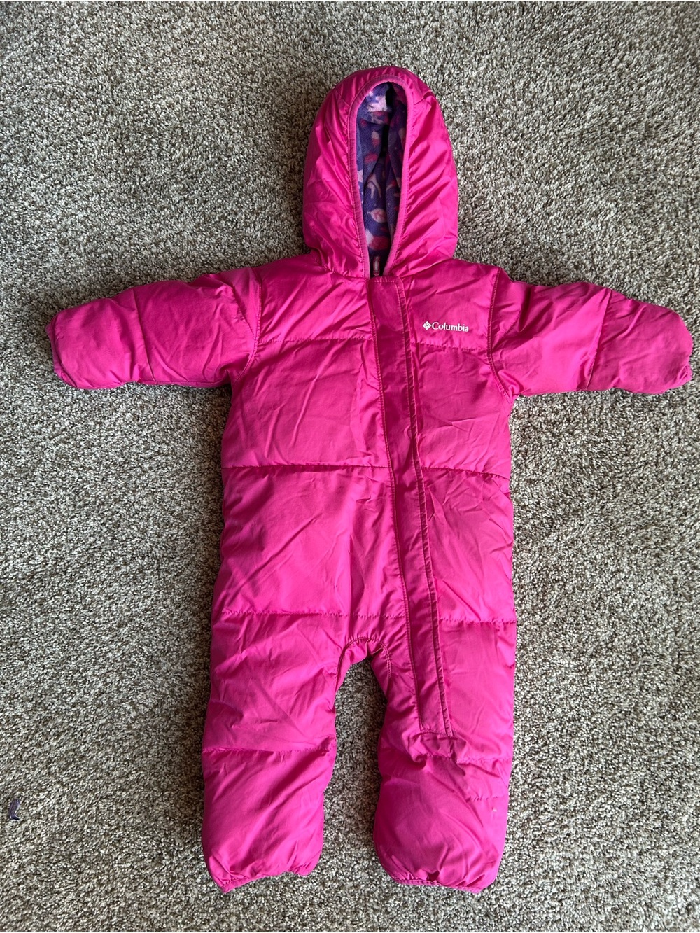 Columbia Hot Pink and Purple Infant Hooded Snowsuit/ Bunting, 12-18 months